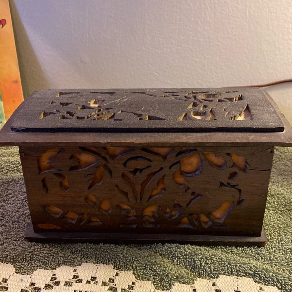 Antique Hand Carved Hankie Box
